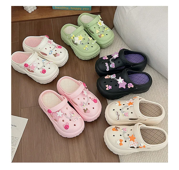 Women's Summer Beach Clogs with Adorable Cartoon Accents, Breathable Hollow Out Design, Lightweight and Comfy for Casual Wear