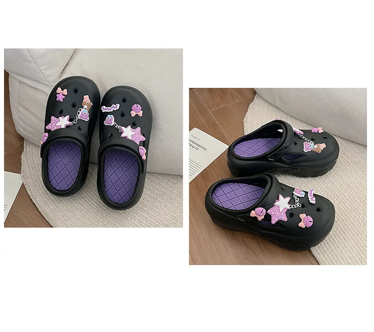 Women's Summer Beach Clogs with Adorable Cartoon Accents, Breathable Hollow Out Design, Lightweight and Comfy for Casual Wear