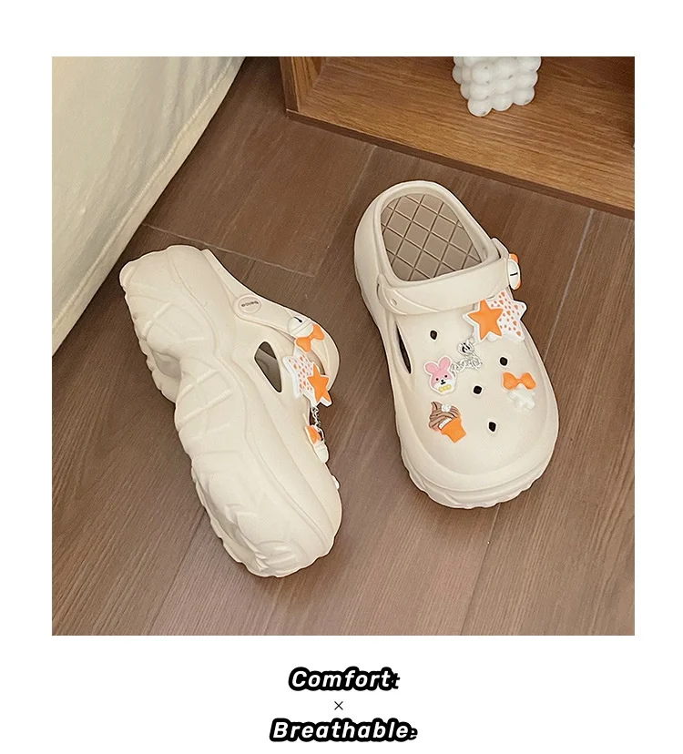 Women's Summer Beach Clogs with Adorable Cartoon Accents, Breathable Hollow Out Design, Lightweight and Comfy for Casual Wear