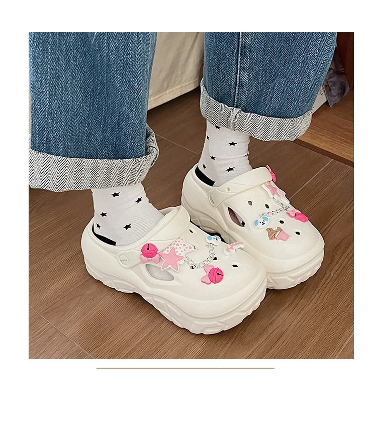 Women's Summer Beach Clogs with Adorable Cartoon Accents, Breathable Hollow Out Design, Lightweight and Comfy for Casual Wear