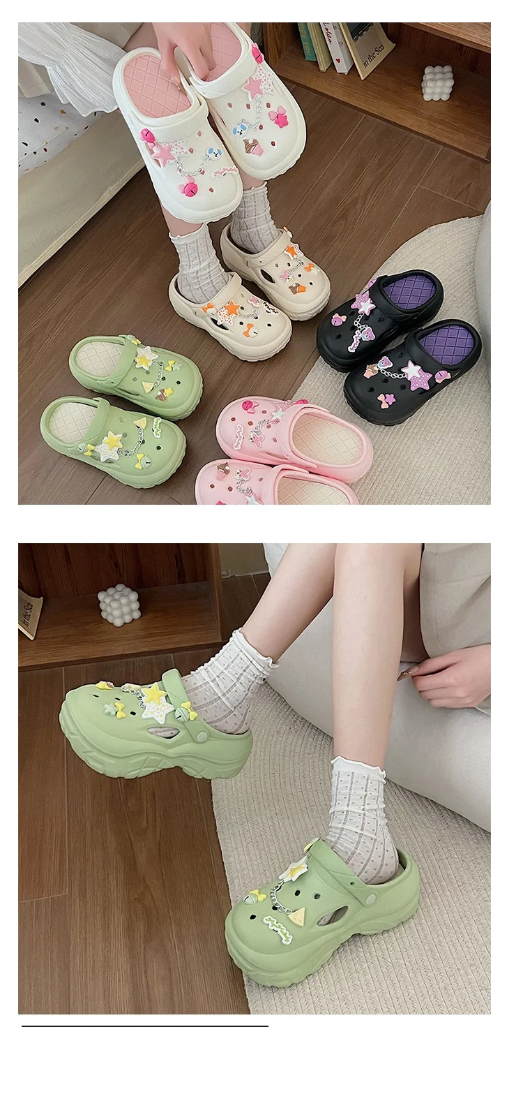 Women's Summer Beach Clogs with Adorable Cartoon Accents, Breathable Hollow Out Design, Lightweight and Comfy for Casual Wear