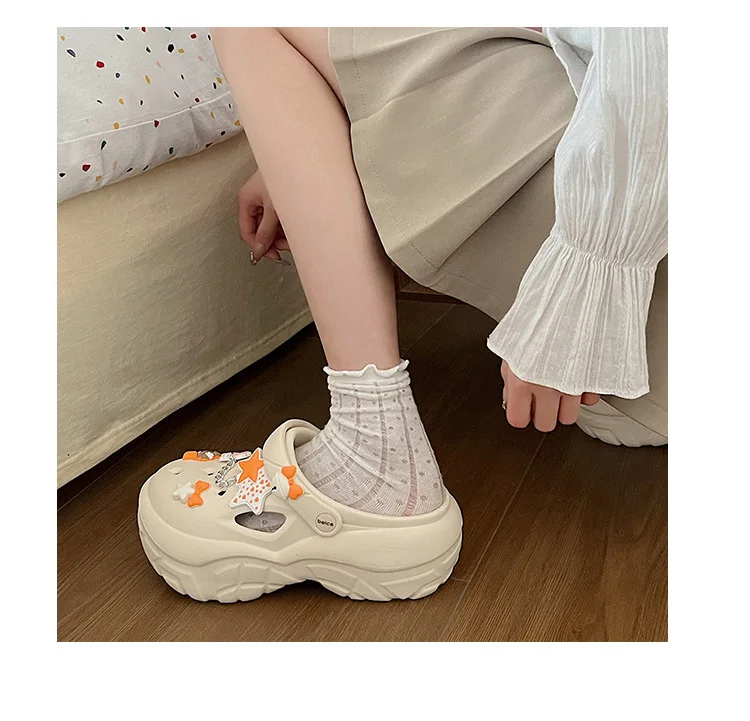 Women's Summer Beach Clogs with Adorable Cartoon Accents, Breathable Hollow Out Design, Lightweight and Comfy for Casual Wear