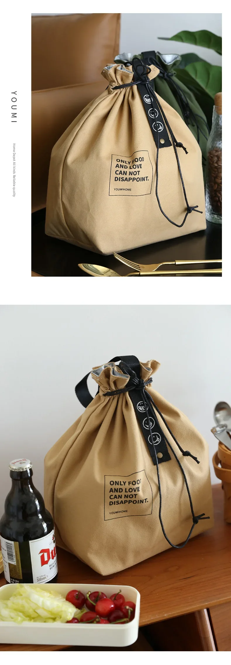 Outdoor Portable Picnic Dinner Container Canvas Lunch Bag Bento Box Handbag School Fresh Keeping Food Storage Tote Accessories