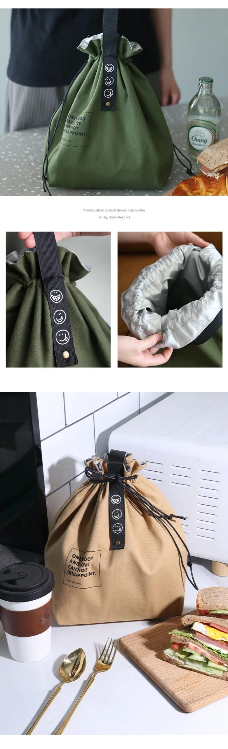 Outdoor Portable Picnic Dinner Container Canvas Lunch Bag Bento Box Handbag School Fresh Keeping Food Storage Tote Accessories