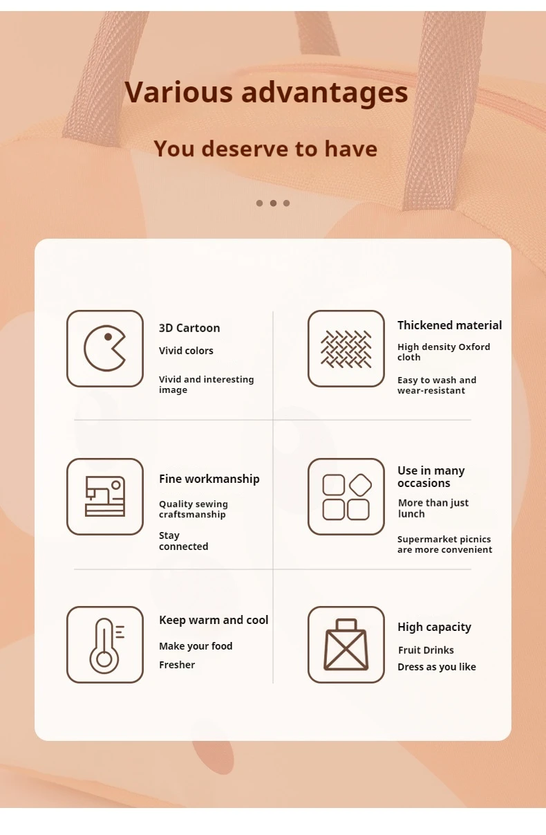 Thickened Cute Bag Oxford Cloth Bag Insulated Bento Portable Cartoon Portable Handbag Lunch Box Pet Ice Preservation Bag