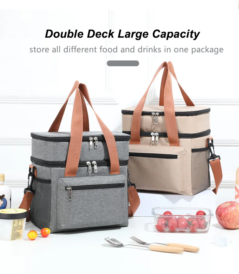Multifunctional Double Layers Tote Cooler Lunch Bags for Women Men Large Capacity Travel Picnic Lunch Box with Shoulder Strap