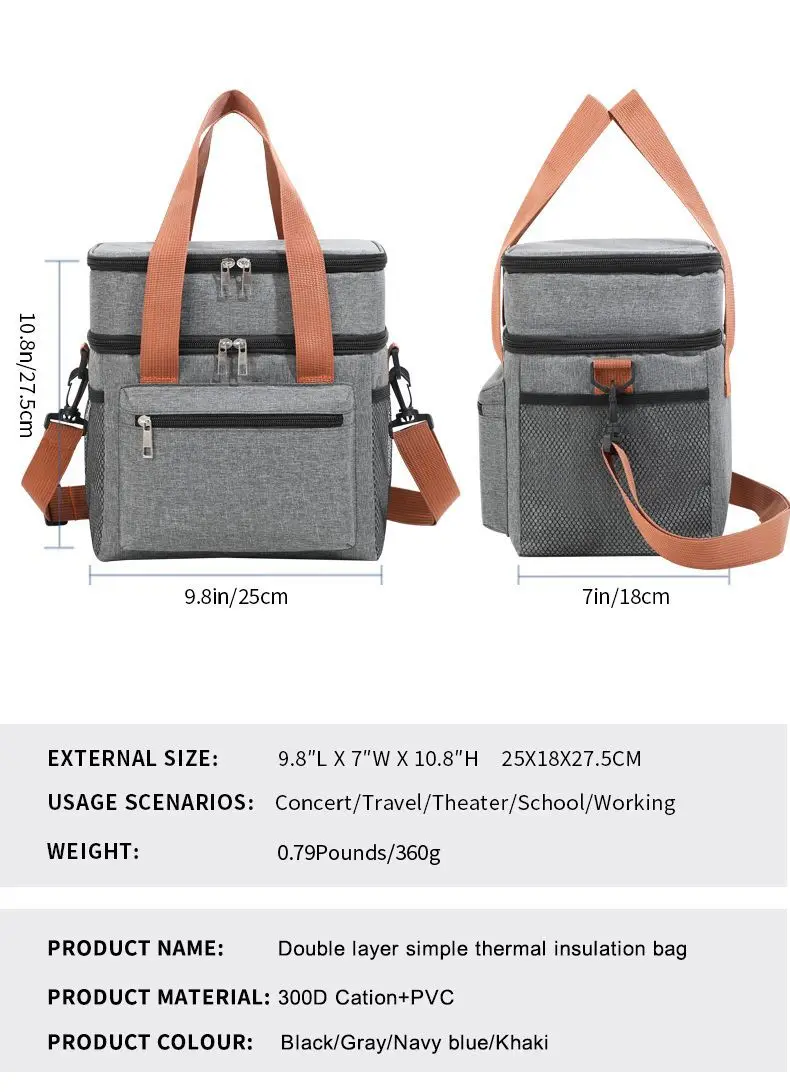 Multifunctional Double Layers Tote Cooler Lunch Bags for Women Men Large Capacity Travel Picnic Lunch Box with Shoulder Strap