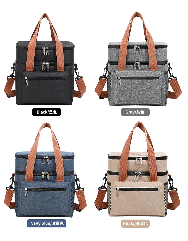 Multifunctional Double Layers Tote Cooler Lunch Bags for Women Men Large Capacity Travel Picnic Lunch Box with Shoulder Strap