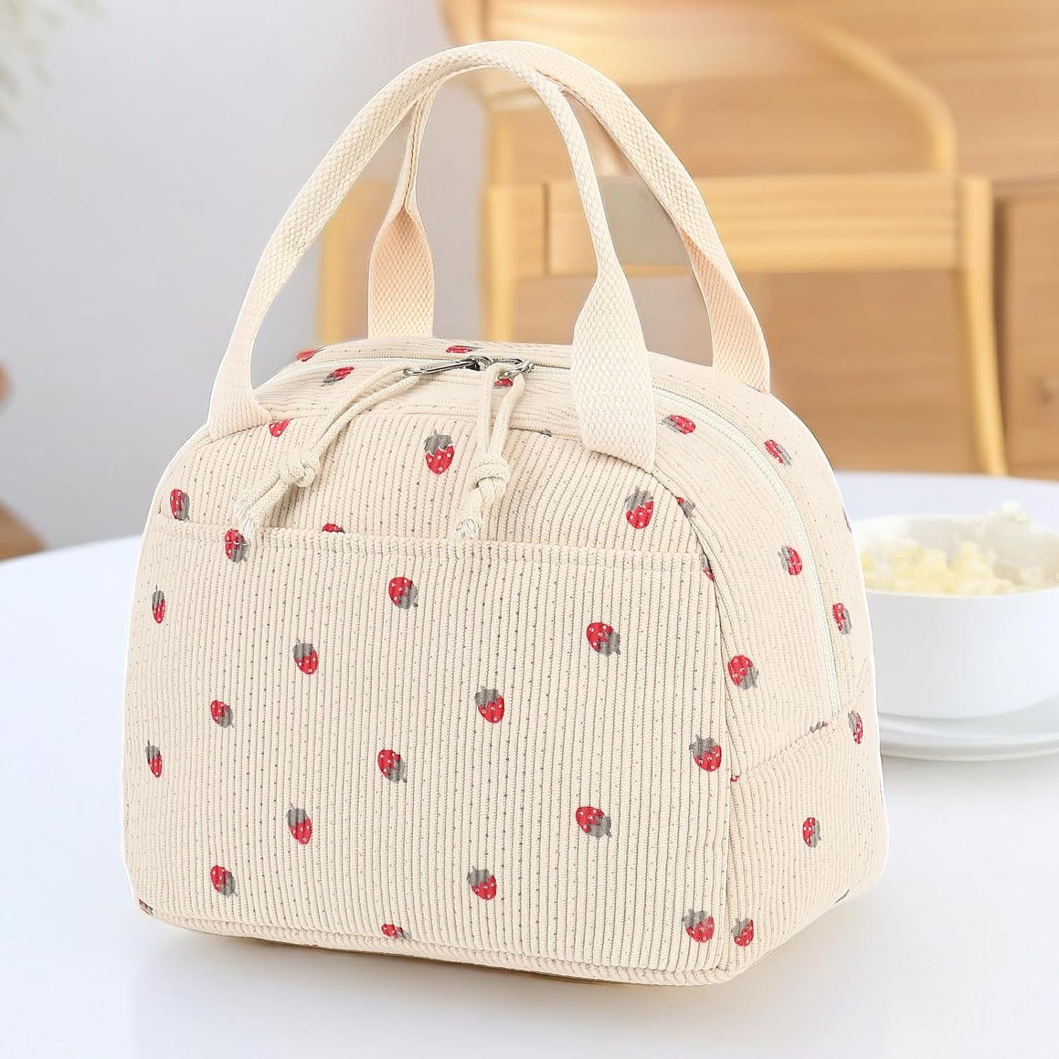 Corduroy Lunch Bag Thermal Insulation Lunch Box Storage Handbag Multifunctional Kid School Cooler Bag Picnic FoodPouch Loncheras