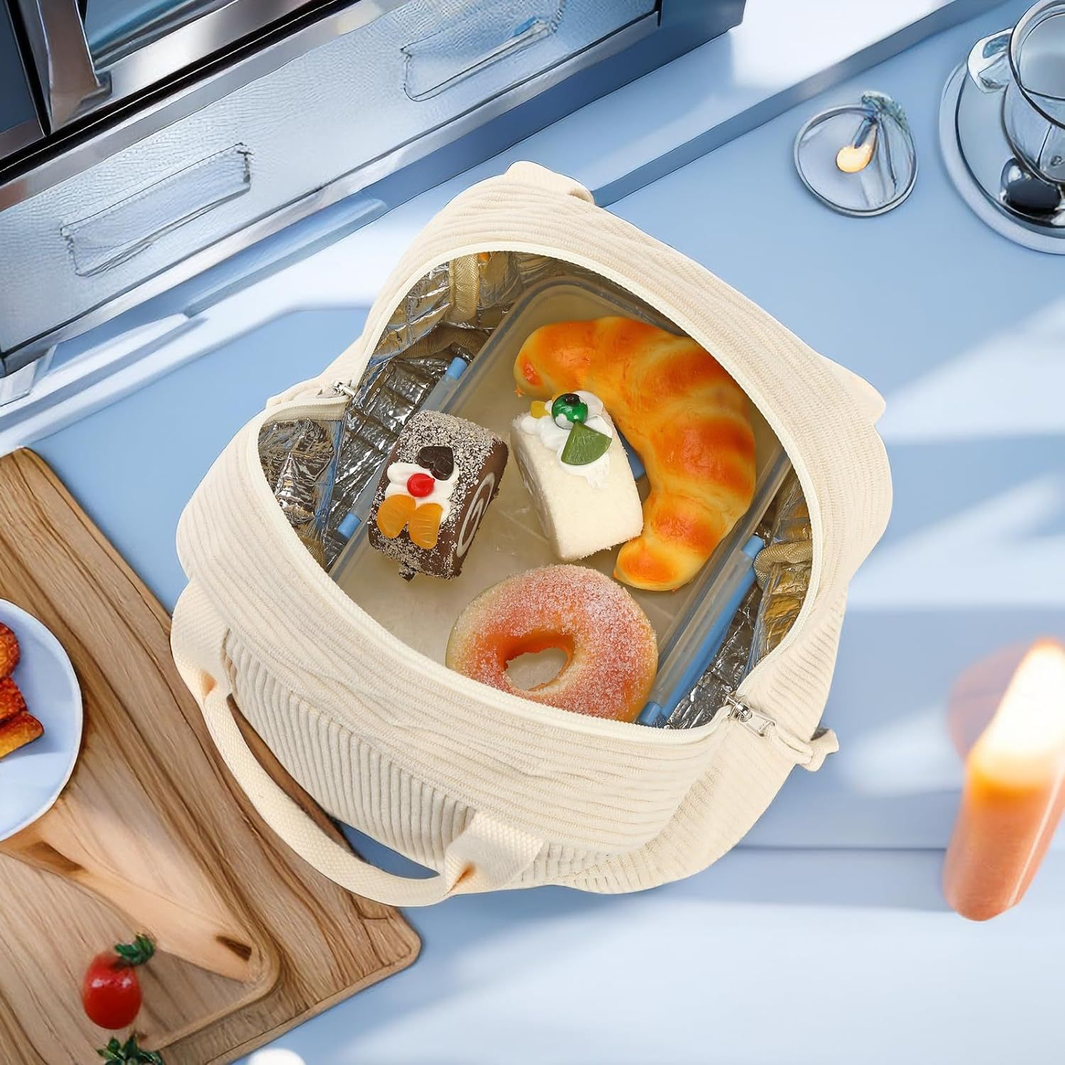 Corduroy Lunch Bag Thermal Insulation Lunch Box Storage Handbag Multifunctional Kid School Cooler Bag Picnic FoodPouch Loncheras