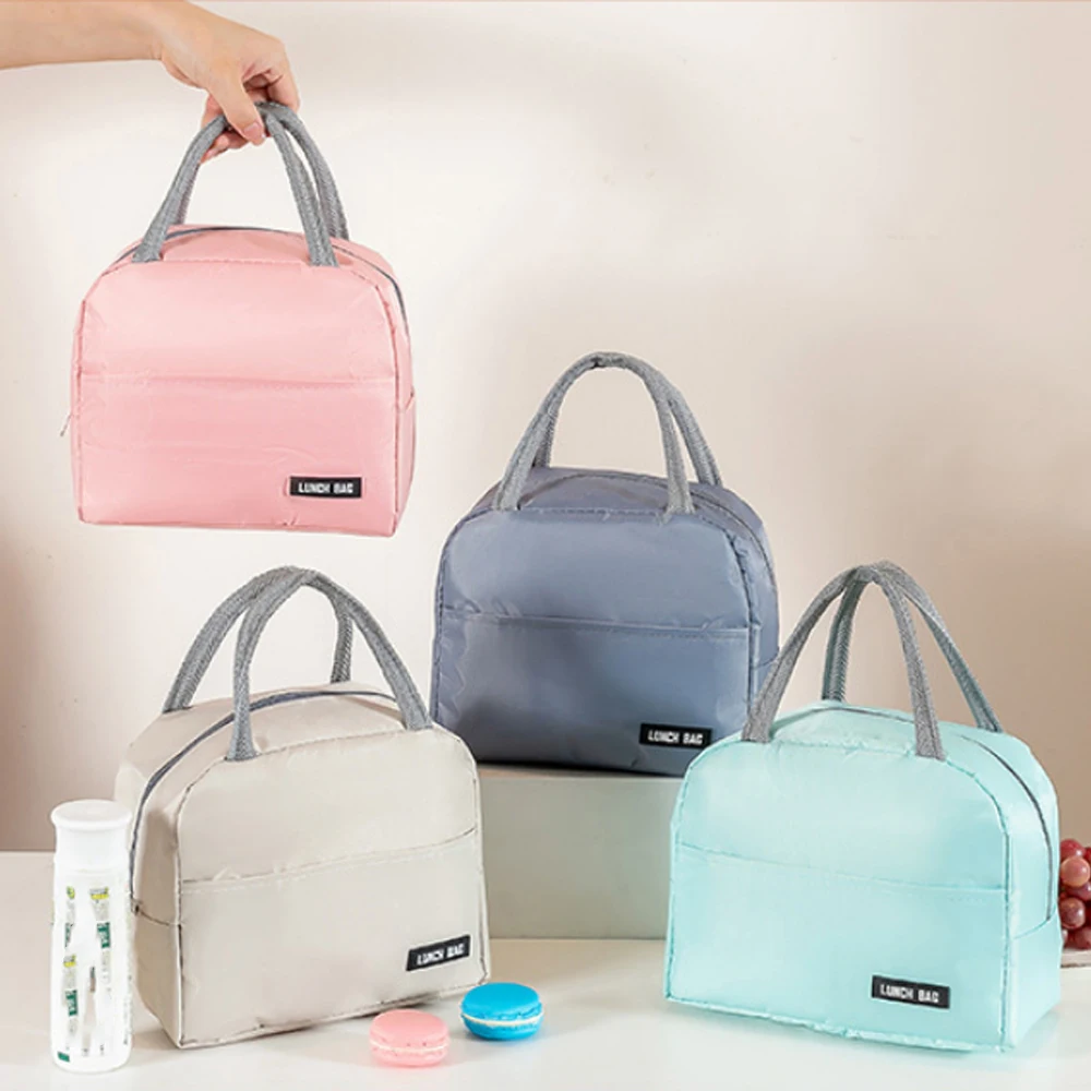 New solid color twill bento bag portable thermal bag thickened student lunch box bag bento bag meal bag