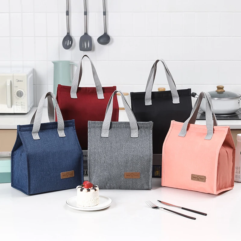 Lunch Bag Thermal Insulation Lunch Box Storage Handbag Solid Color Multifunctional Kid School Lunch Bags Picnic Food Pouch New