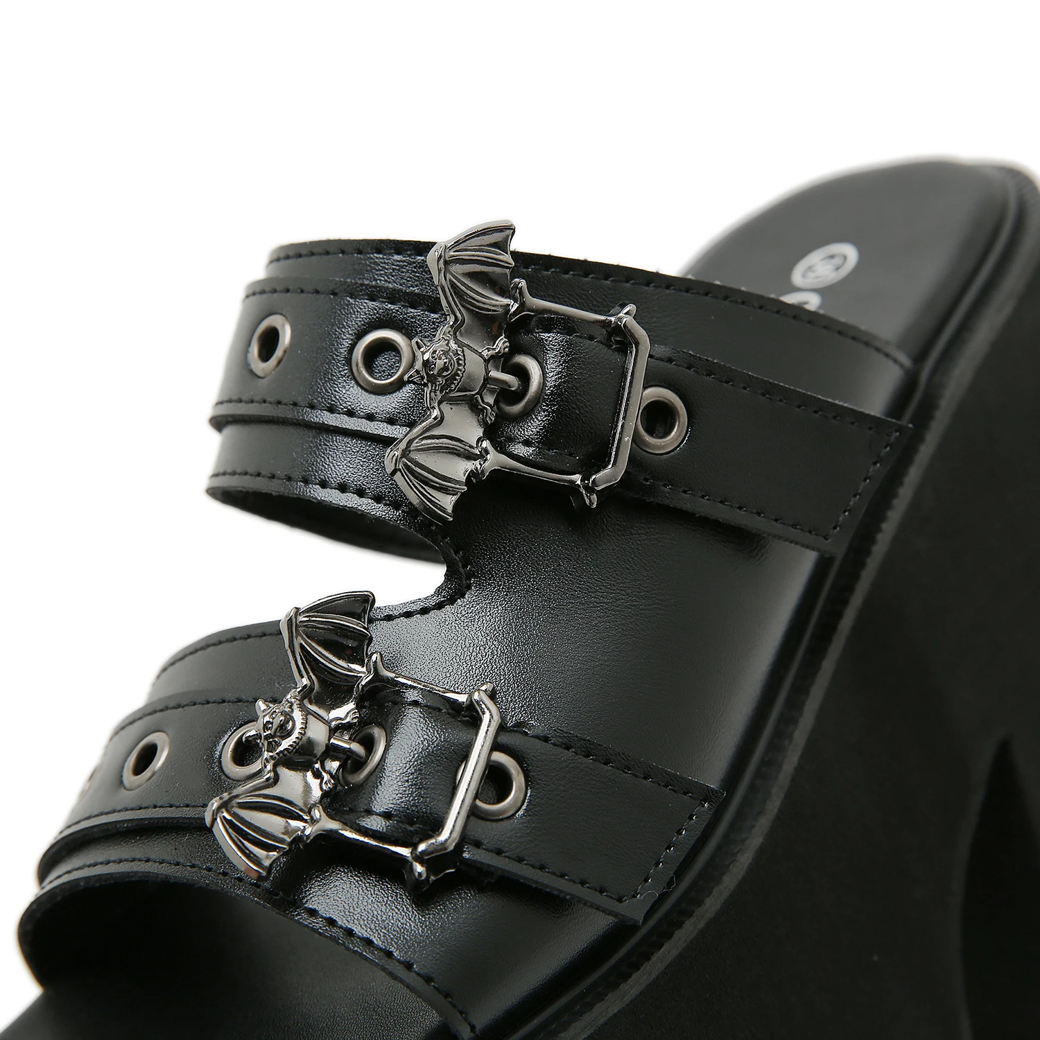 Gdgydh Goth Bat Buckle Decor Platform Slippers for Women Fashion Open Toe Summer Shoes Slip On Heeled Sandals Slingback Outdoor