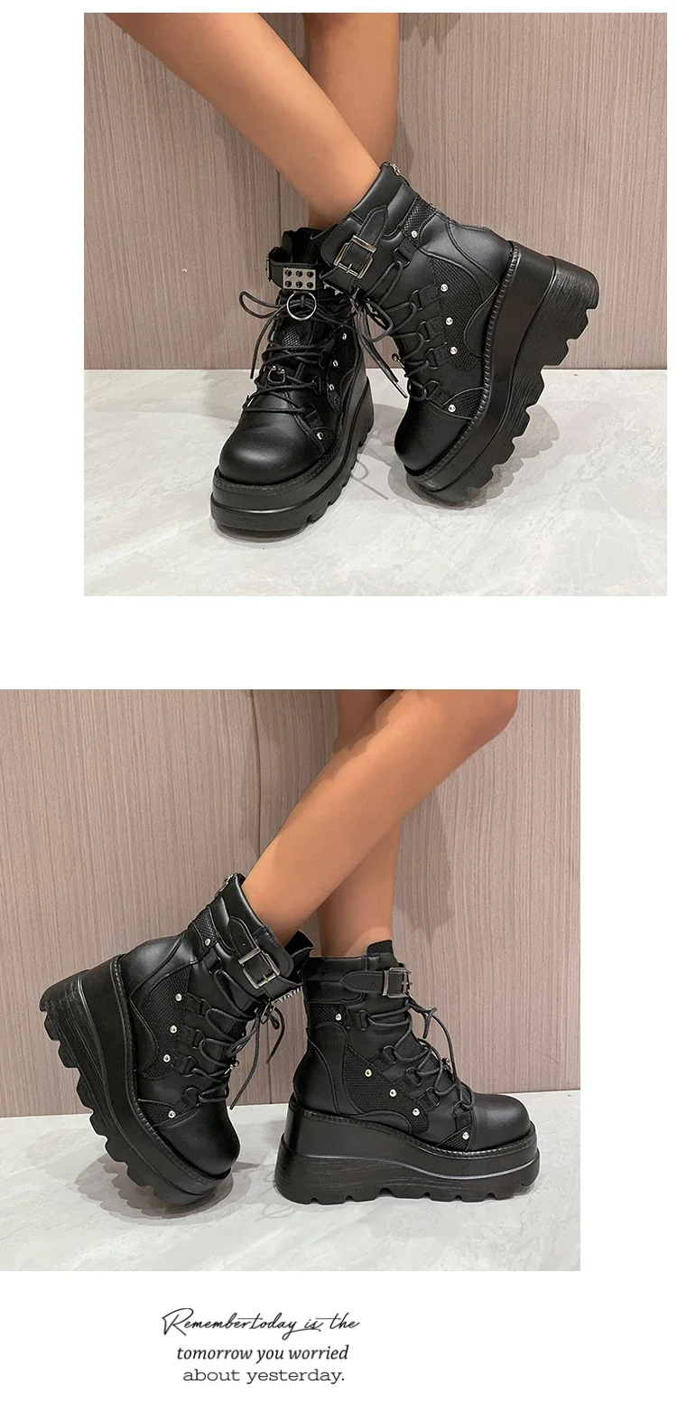 Women's Boots 2024 Autumn Women Ankle Boots Platform Wedges High Heels Short Boots New Fashion Design Zip Cosplay Shoes of Women