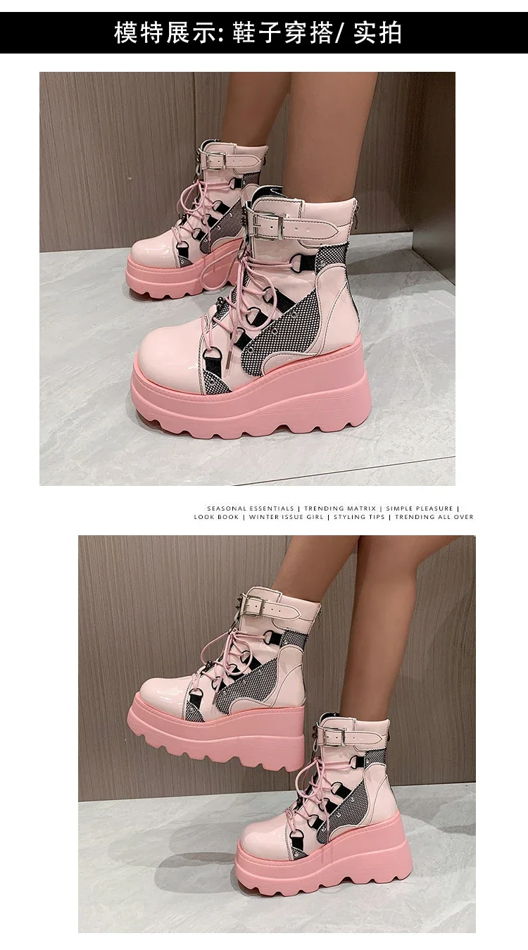 Women's Boots 2024 Autumn Women Ankle Boots Platform Wedges High Heels Short Boots New Fashion Design Zip Cosplay Shoes of Women