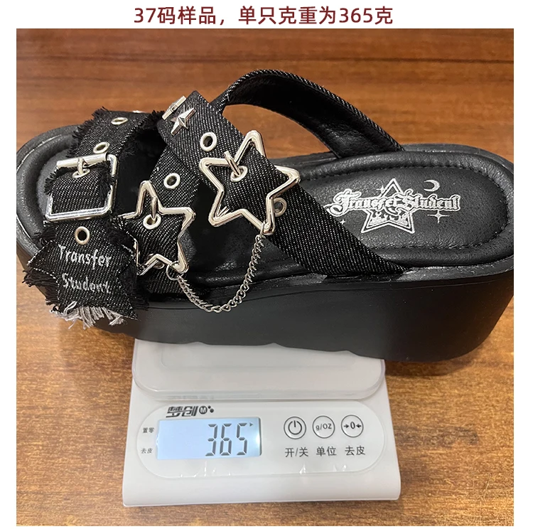 Dophee Original Spice Girls Punk Subculture Thick Soled Slippers All-match Summer Denim Rivet Sandal Exposed Toe Women Shoes