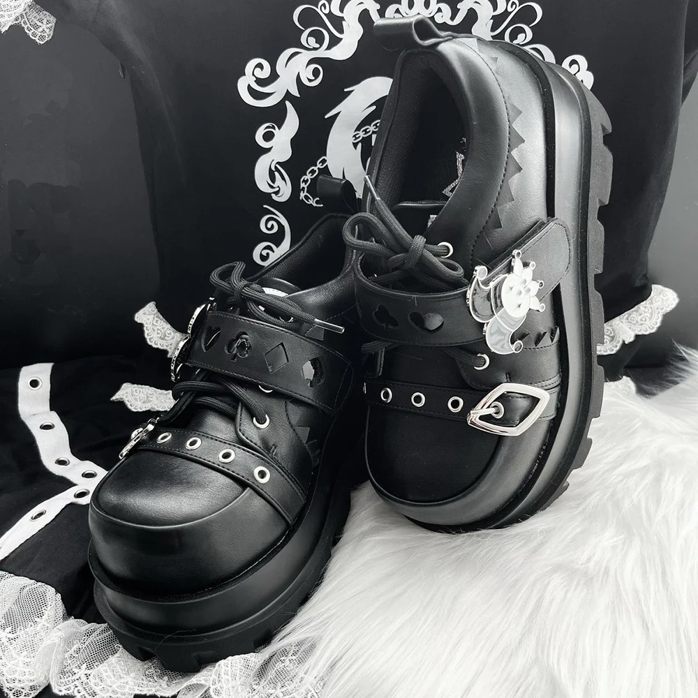 Street Style Girls Lolita Gothic Platform Shoes,Female Poker Joker Clown Decoration Elevator Shoes Halloween Gift