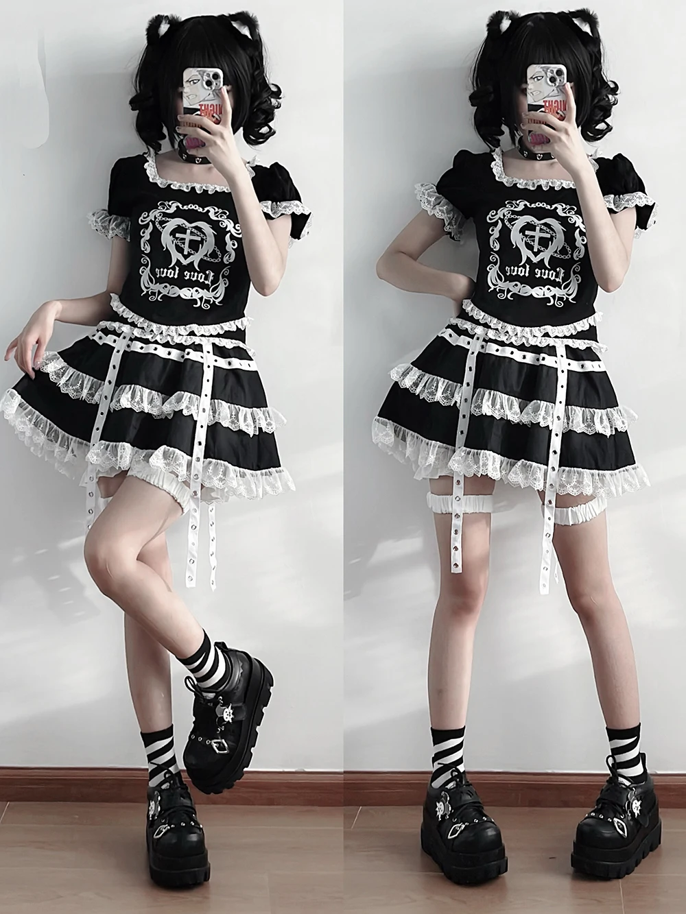 Street Style Girls Lolita Gothic Platform Shoes,Female Poker Joker Clown Decoration Elevator Shoes Halloween Gift