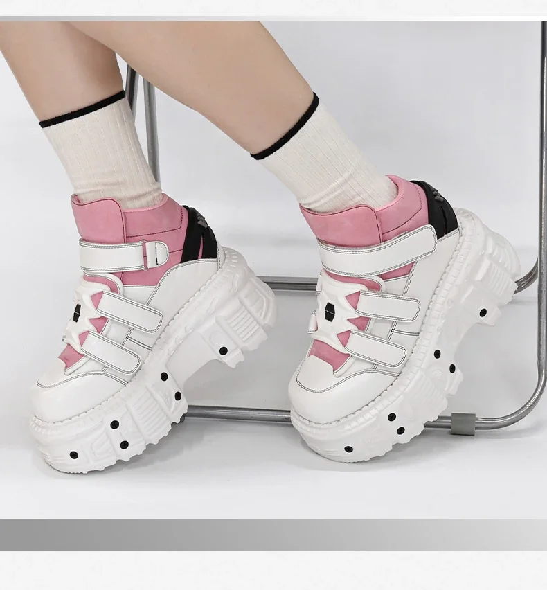 Gothic Ankle Rock Boots 2025 Woman Sneakers New Punk Style Women Shoes Lace-up Heel Height Platform Shoes Woman Metal Decor