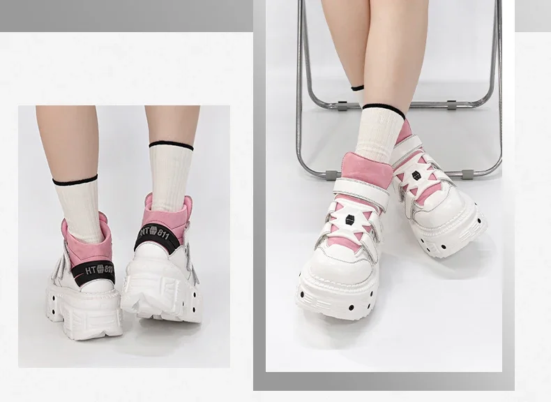 Gothic Ankle Rock Boots 2025 Woman Sneakers New Punk Style Women Shoes Lace-up Heel Height Platform Shoes Woman Metal Decor