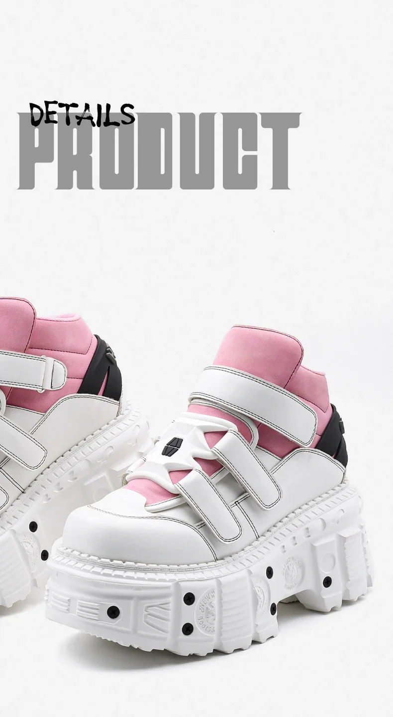 Gothic Ankle Rock Boots 2025 Woman Sneakers New Punk Style Women Shoes Lace-up Heel Height Platform Shoes Woman Metal Decor