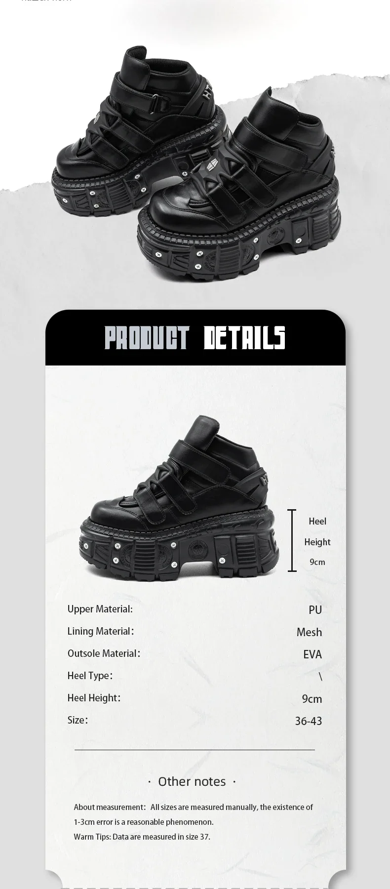 2025 New Punk Style Women Shoes Gothic Ankle Rock Boots Lace-up Heel Height 9CM Platform Shoes Woman Metal Decor Woman Sneakers