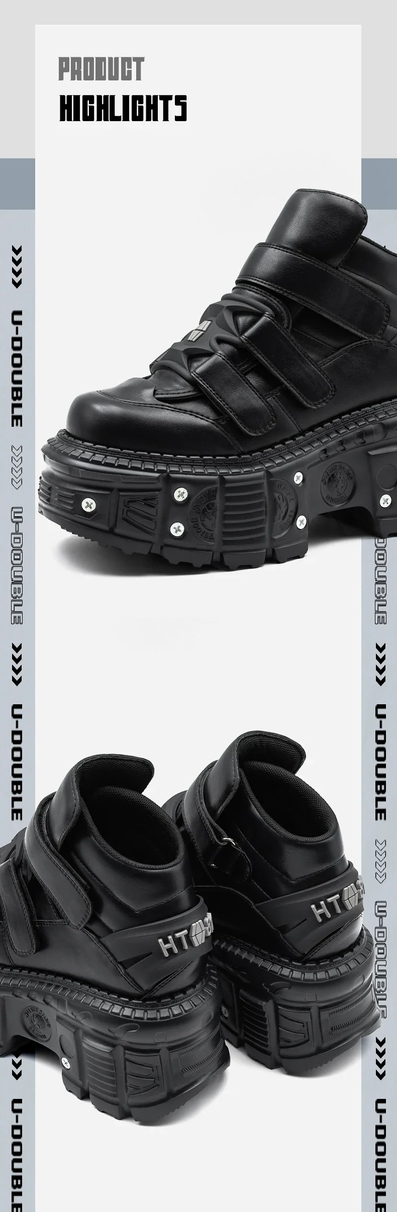 2025 New Punk Style Women Shoes Gothic Ankle Rock Boots Lace-up Heel Height 9CM Platform Shoes Woman Metal Decor Woman Sneakers