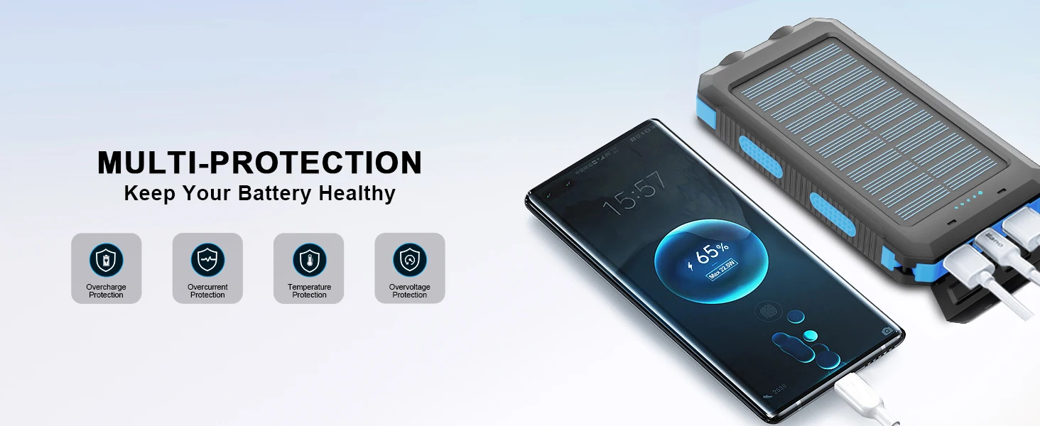 Solar power bank 38800mAh with built-in cable, lightweight and large capacity universal mobile power supply for mobile phones