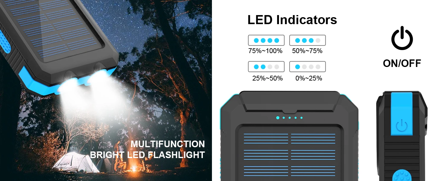 Solar power bank 38800mAh with built-in cable, lightweight and large capacity universal mobile power supply for mobile phones
