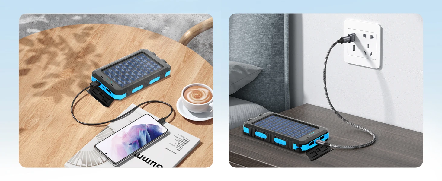 Solar power bank 38800mAh with built-in cable, lightweight and large capacity universal mobile power supply for mobile phones