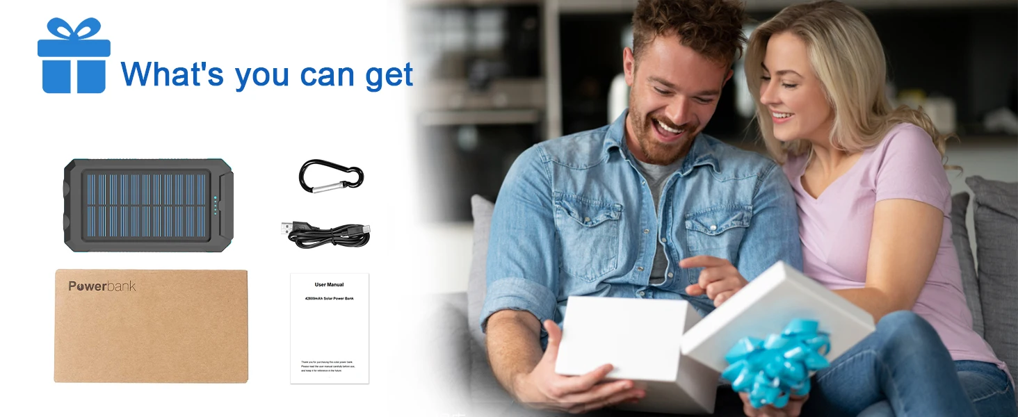 Solar power bank 38800mAh with built-in cable, lightweight and large capacity universal mobile power supply for mobile phones