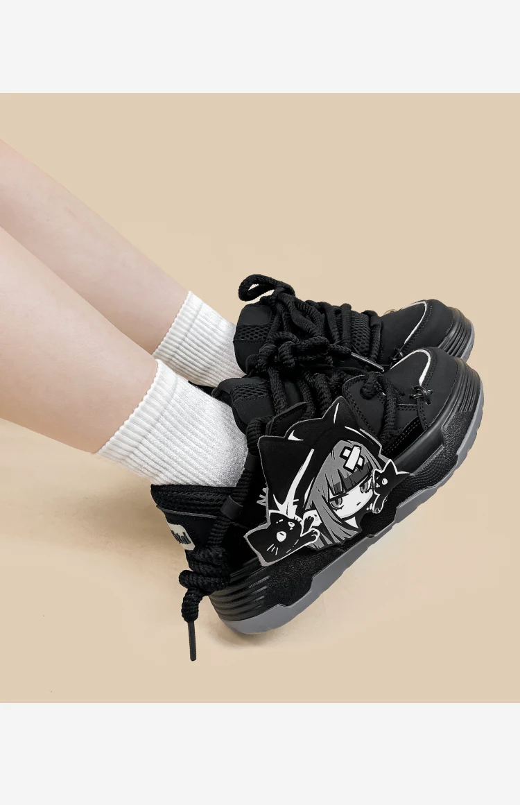 Amy and Michael Cute Anime Cartoon Girls Shoes Fashonable Trend Women Chunky Sneakers Female Low Top Black Casual Trainers Amy and Michael Cute Anime Cartoon Girls Shoes Fashonable Trend Women Chunky Sneakers Female Low Top Black Casual Trainers