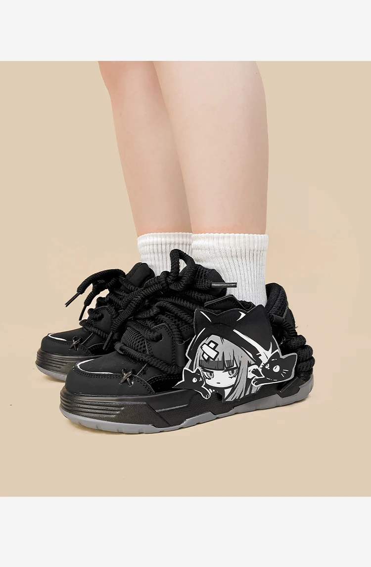 Amy and Michael Cute Anime Cartoon Girls Shoes Fashonable Trend Women Chunky Sneakers Female Low Top Black Casual Trainers Amy and Michael Cute Anime Cartoon Girls Shoes Fashonable Trend Women Chunky Sneakers Female Low Top Black Casual Trainers