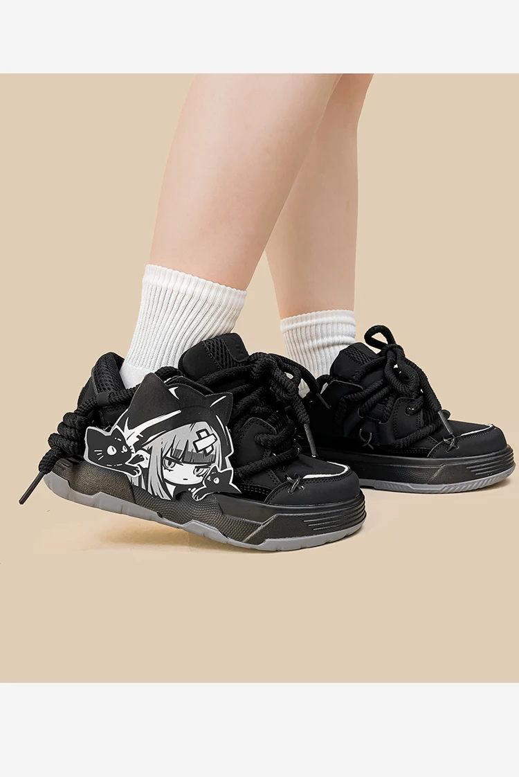 Amy and Michael Cute Anime Cartoon Girls Shoes Fashonable Trend Women Chunky Sneakers Female Low Top Black Casual Trainers Amy and Michael Cute Anime Cartoon Girls Shoes Fashonable Trend Women Chunky Sneakers Female Low Top Black Casual Trainers