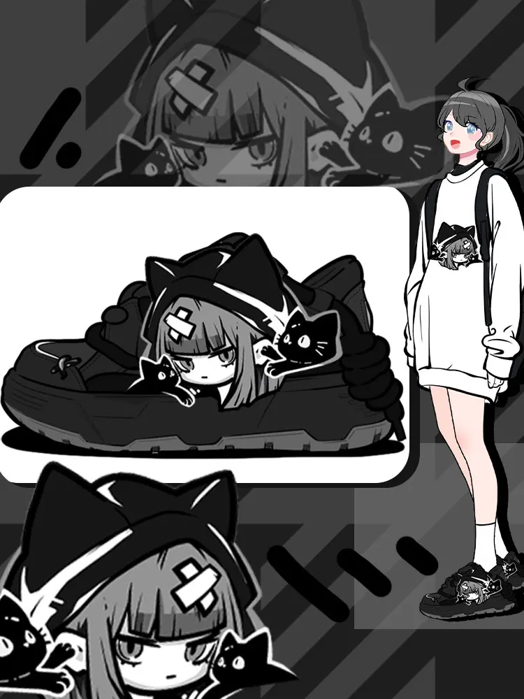 Amy and Michael Cute Anime Cartoon Girls Shoes Fashonable Trend Women Chunky Sneakers Female Low Top Black Casual Trainers Amy and Michael Cute Anime Cartoon Girls Shoes Fashonable Trend Women Chunky Sneakers Female Low Top Black Casual Trainers