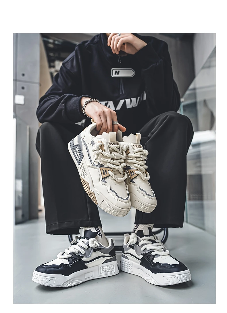 Men's Trendy Skate Shoes, Comfy Non Slip Casual Lace Up Sneakers For Men's Outdoor Activities