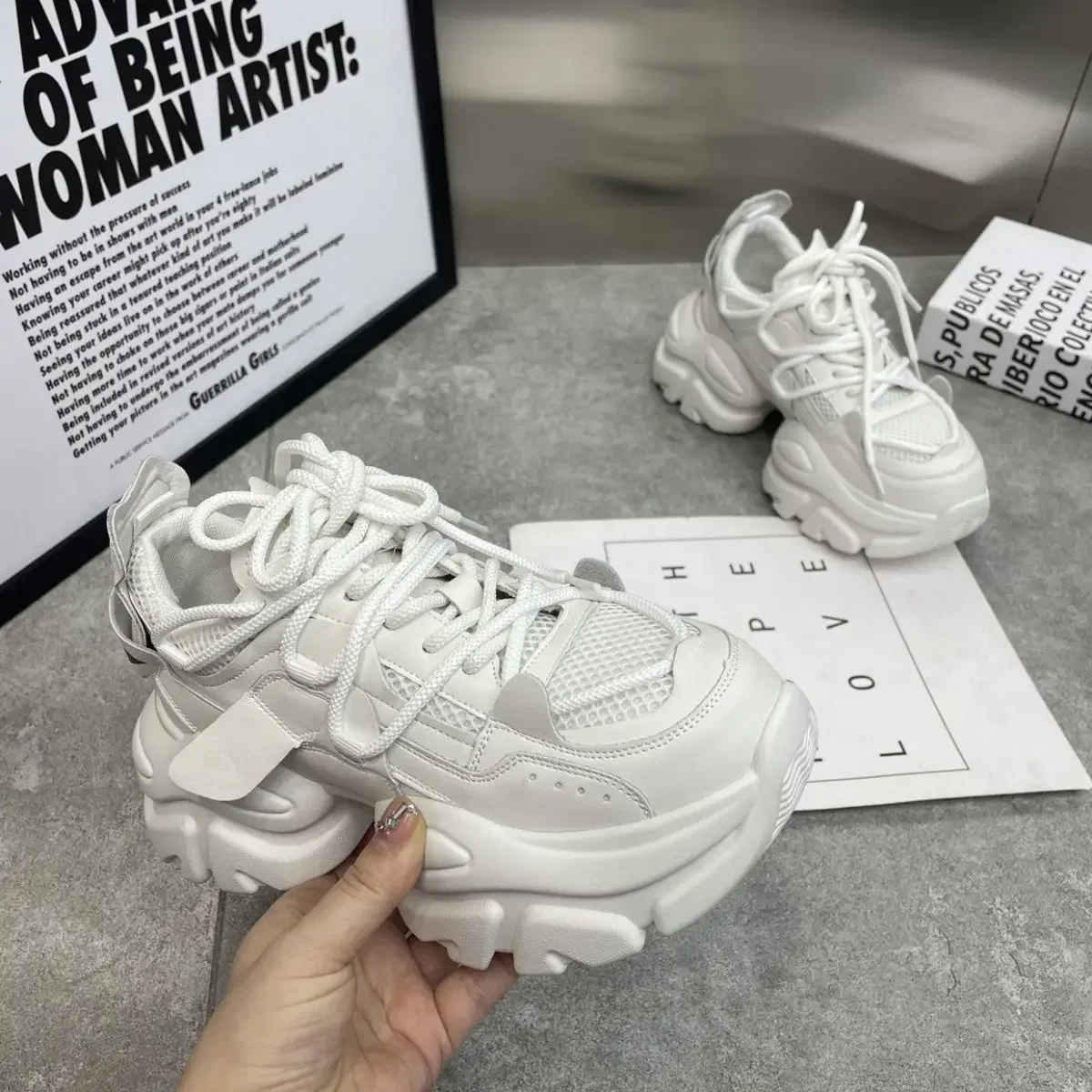 New Fashion Women Tennis Shoes Chunky Sneakers for Women Spring Autumn Thick Bottom Dad Shoe Ladies PU Leather Platform Sneakers