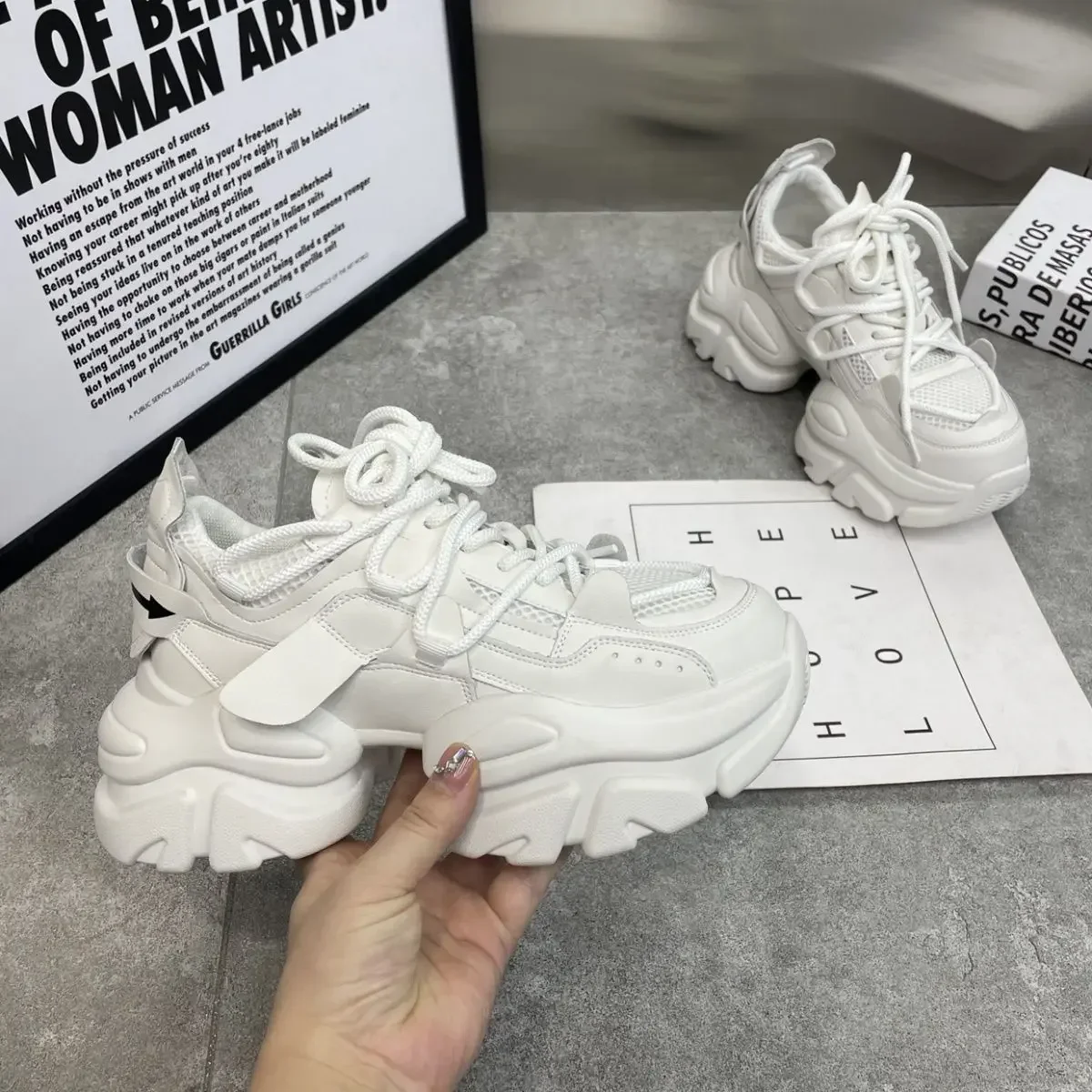 New Fashion Women Tennis Shoes Chunky Sneakers for Women Spring Autumn Thick Bottom Dad Shoe Ladies PU Leather Platform Sneakers