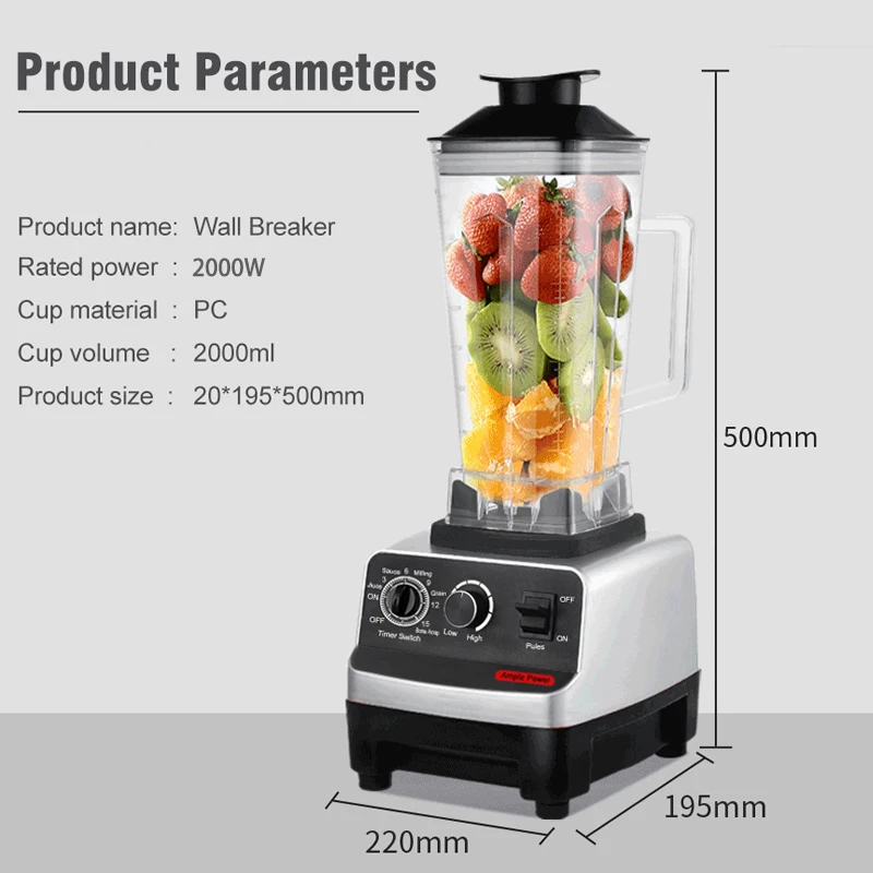 Heavy Duty Commercial BlenderJuicer Food Processor Ice Smoothies Blender Mixer High Power Juice maker Crusher 2000W EU Plug Heavy Duty Commercial BlenderJuicer Food Processor Ice Smoothies Blender Mixer High Power Juice maker Crusher 2000W EU Plug
