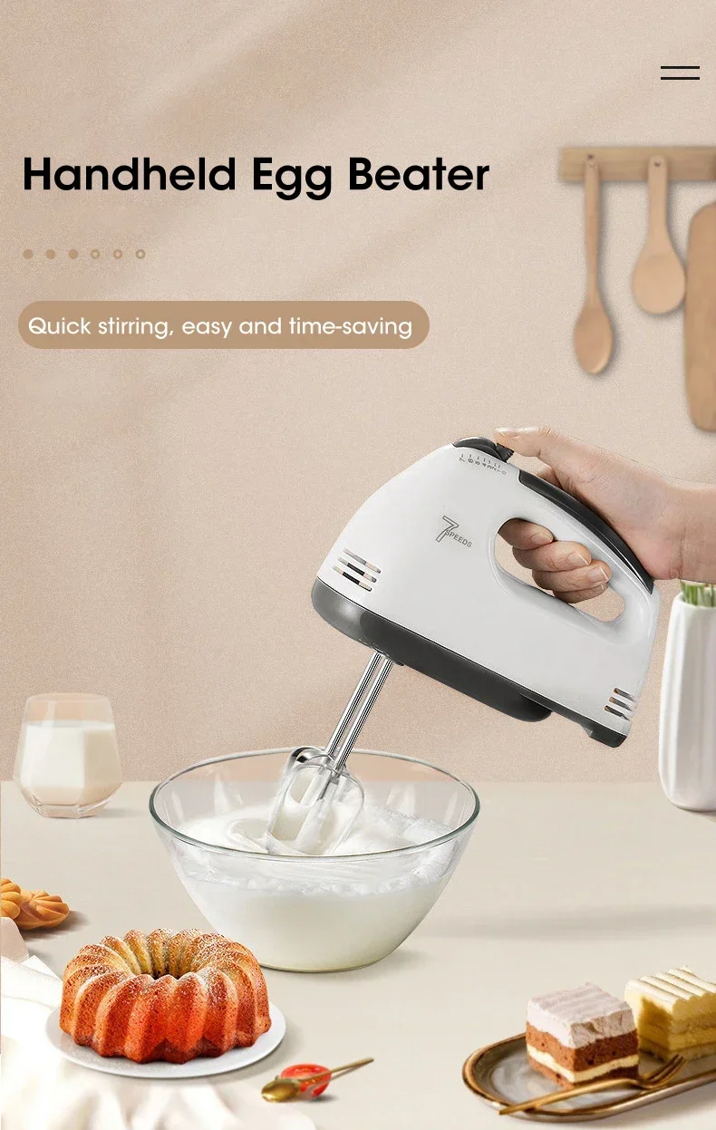 Handheld Electric Egg Beater, Household Automatic Mixer, Handheld Food Cake Bread Baking Dough Mixer, 7-speed Cream Blender Handheld Electric Egg Beater, Household Automatic Mixer, Handheld Food Cake Bread Baking Dough Mixer, 7-speed Cream Blender