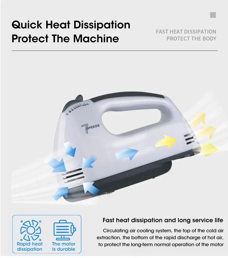 Handheld Electric Egg Beater, Household Automatic Mixer, Handheld Food Cake Bread Baking Dough Mixer, 7-speed Cream Blender Handheld Electric Egg Beater, Household Automatic Mixer, Handheld Food Cake Bread Baking Dough Mixer, 7-speed Cream Blender
