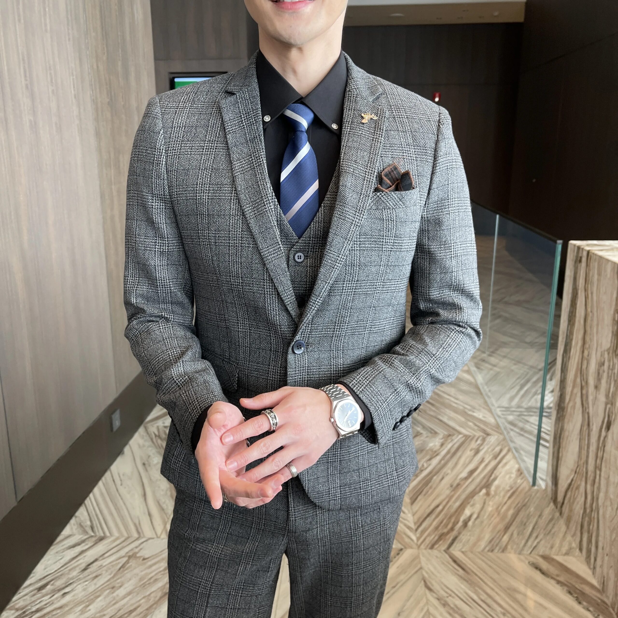 British Korean Style High Quality Modified Plaid Three-Piece Suit for Men - Stylish Business Casual Suit Vest And Trousers Set