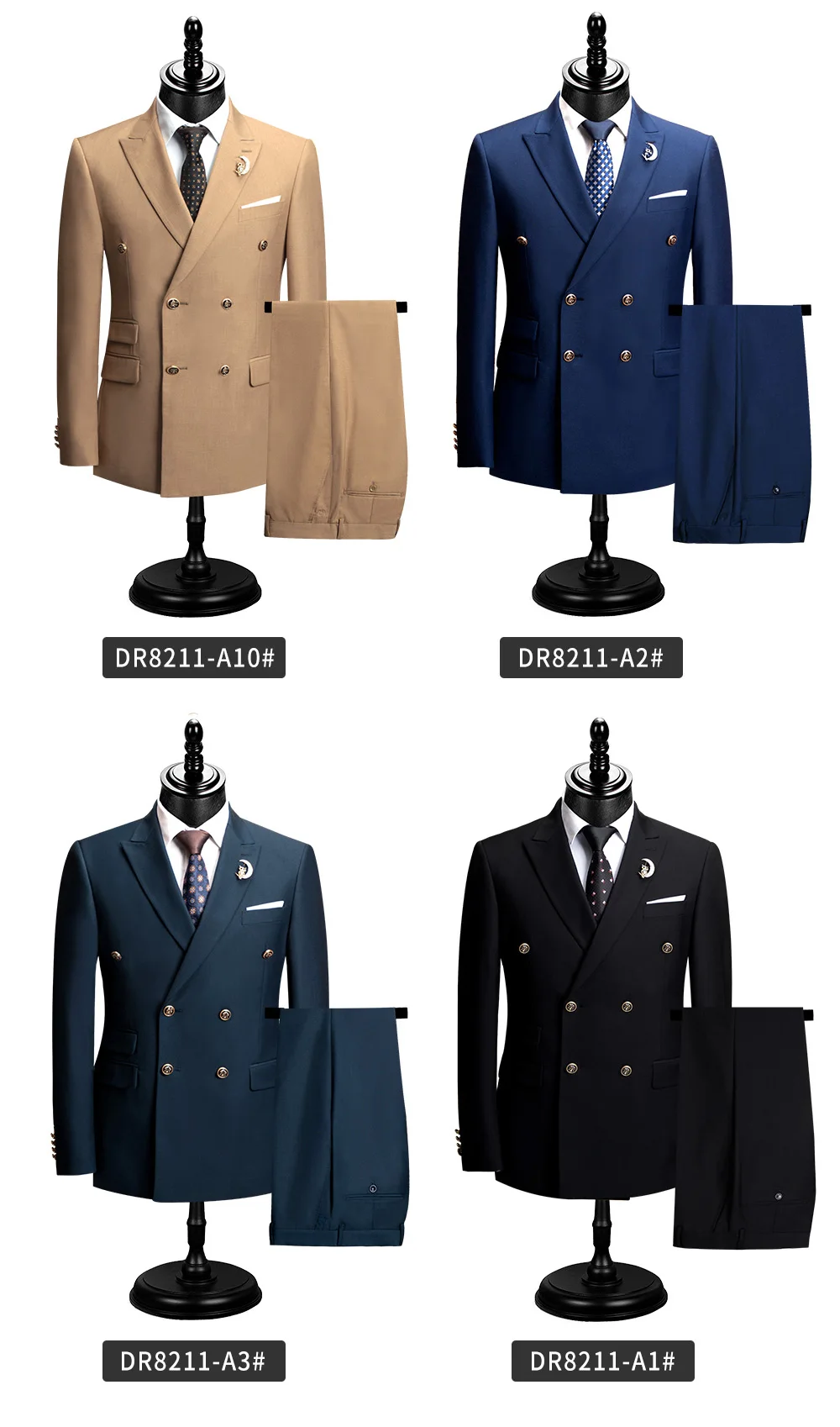 DAROuomo 2024  Men Suit Slim Fit Formal Business Work Wear Suits 2Pcs Set (Jacket+Pants)DR8211