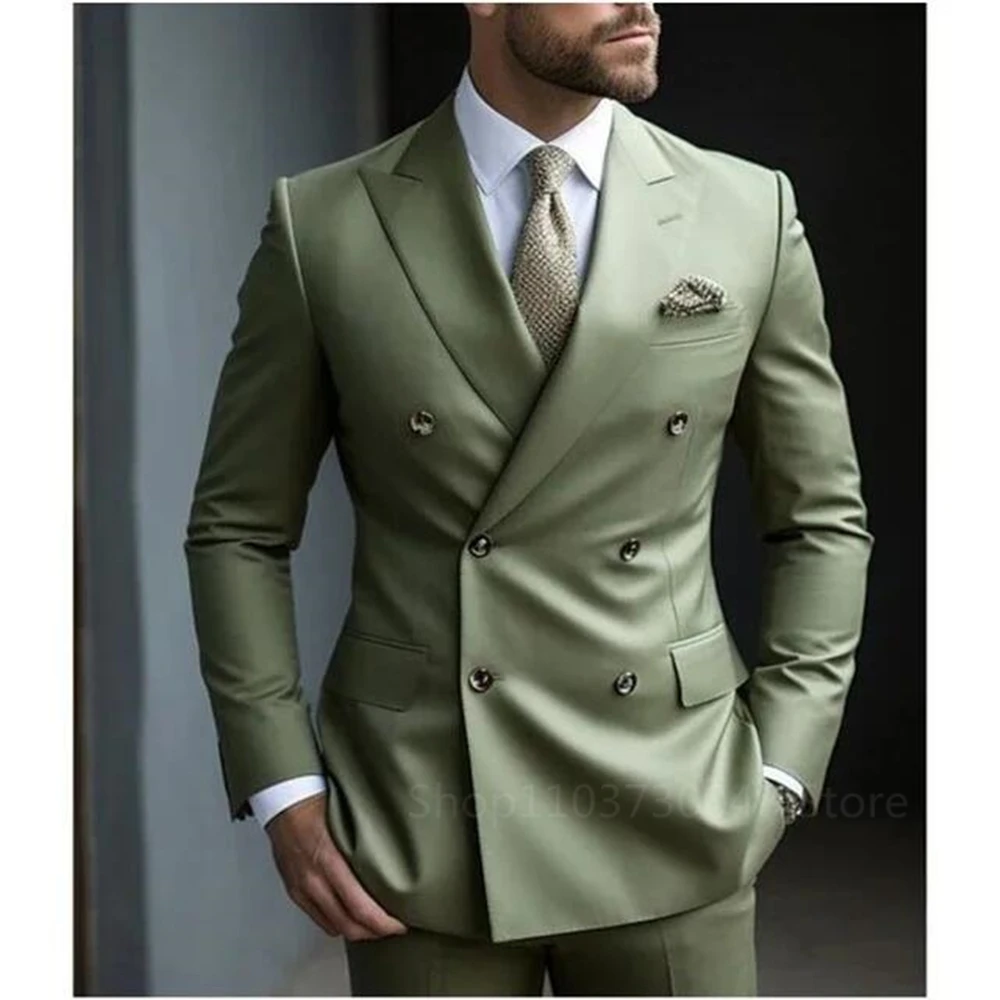 Solid 2 Pieces Men Suits Set Fashion New Men's Formal Business/Wedding Groom Suits Peak Lapel Double Breasted Blazer Trousers Solid 2 Pieces Men Suits Set Fashion New Men's Formal Business/Wedding Groom Suits Peak Lapel Double Breasted Blazer Trousers
