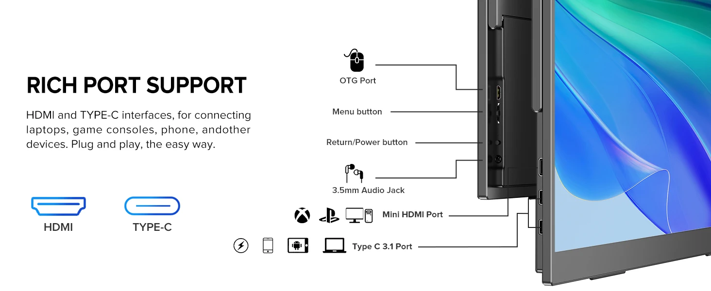 UPERFECT 18Inch 2.5K 144Hz 400Nits Touch Monitor Portable Gaming PC Display Laptop Extended Second Screen With Type C Mini HDMI UPERFECT 18Inch 2.5K 144Hz 400Nits Touch Monitor Portable Gaming PC Display Laptop Extended Second Screen With Type C Mini HDMI