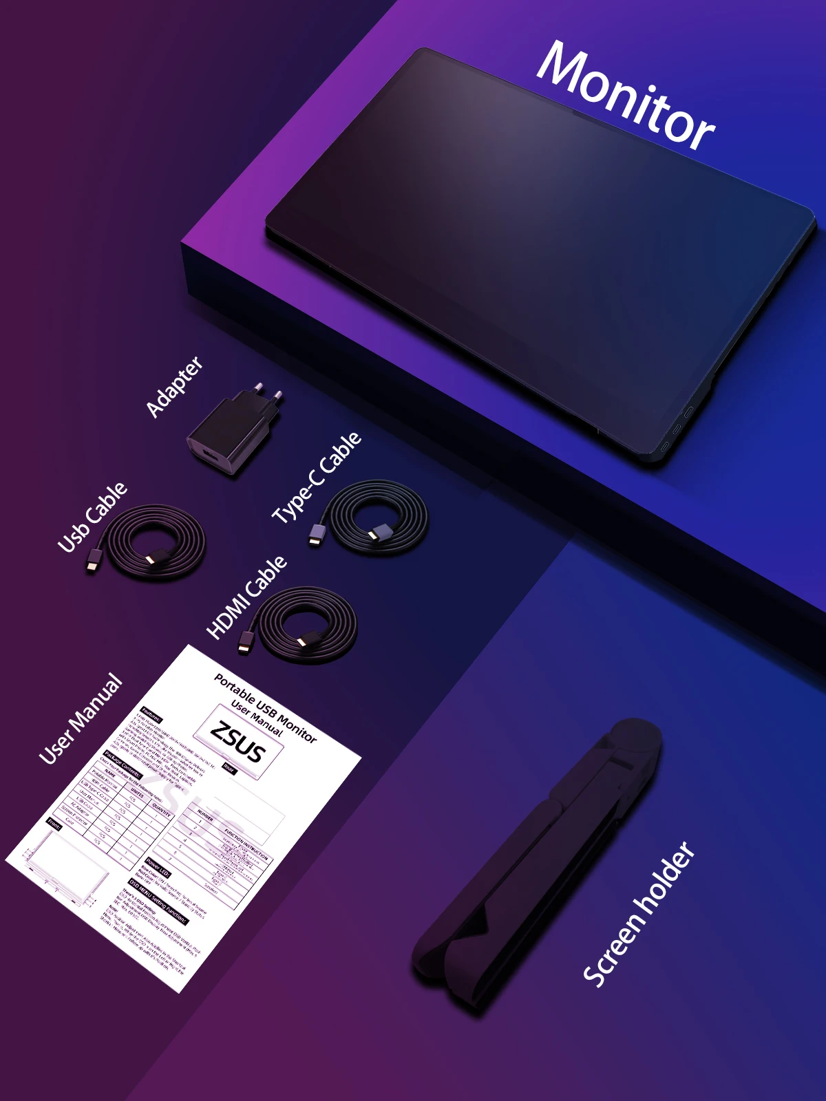 ZSUS 2160*1440 14-inch 2K Portable Monitor 60HZ For Laptop XBox PS4 / 5 Switch TV Box Cell Phone PC Extension Mobile ZSUS 2160*1440 14-inch 2K Portable Monitor 60HZ For Laptop XBox PS4 / 5 Switch TV Box Cell Phone PC Extension Mobile