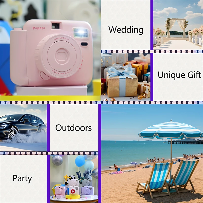Popoto Instant Camera Portable Design Automatic Exposure Easy Use Children Birthday Gift Suitable for Beginners Instant Camera