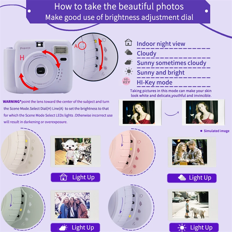 Popoto Instant Camera Portable Design Automatic Exposure Easy Use Children Birthday Gift Suitable for Beginners Instant Camera