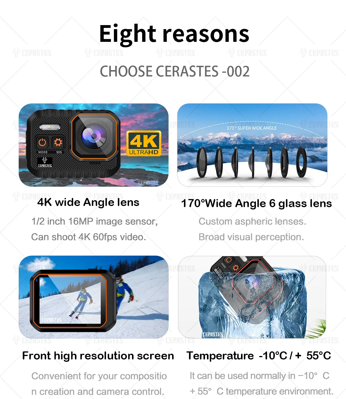 CERASTES Action Camera 4K60FPS With Remote Control Screen Waterproof Sport Camera drive recorder Sports Camera Helmet Action Cam