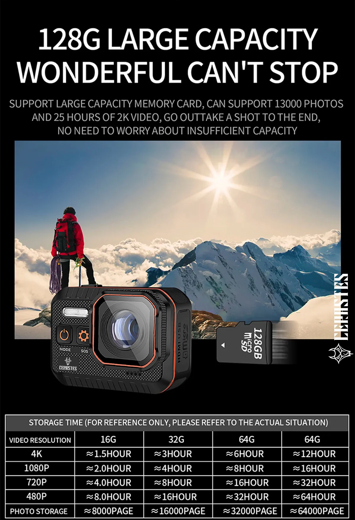 CERASTES Action Camera 4K60FPS With Remote Control Screen Waterproof Sport Camera drive recorder Sports Camera Helmet Action Cam